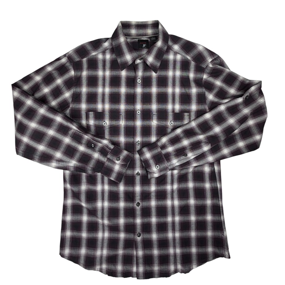 JF Ferrar Modern Fit Men's Medium Burgundy Plaid Long Sleeve Button Up Shirt